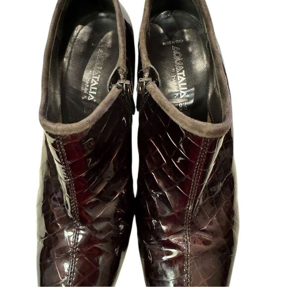 Aquatalia Chianti Croc Italian Patent Leather Burgundy Heeled Ankle Booties 8.5 - Picture 5 of 8